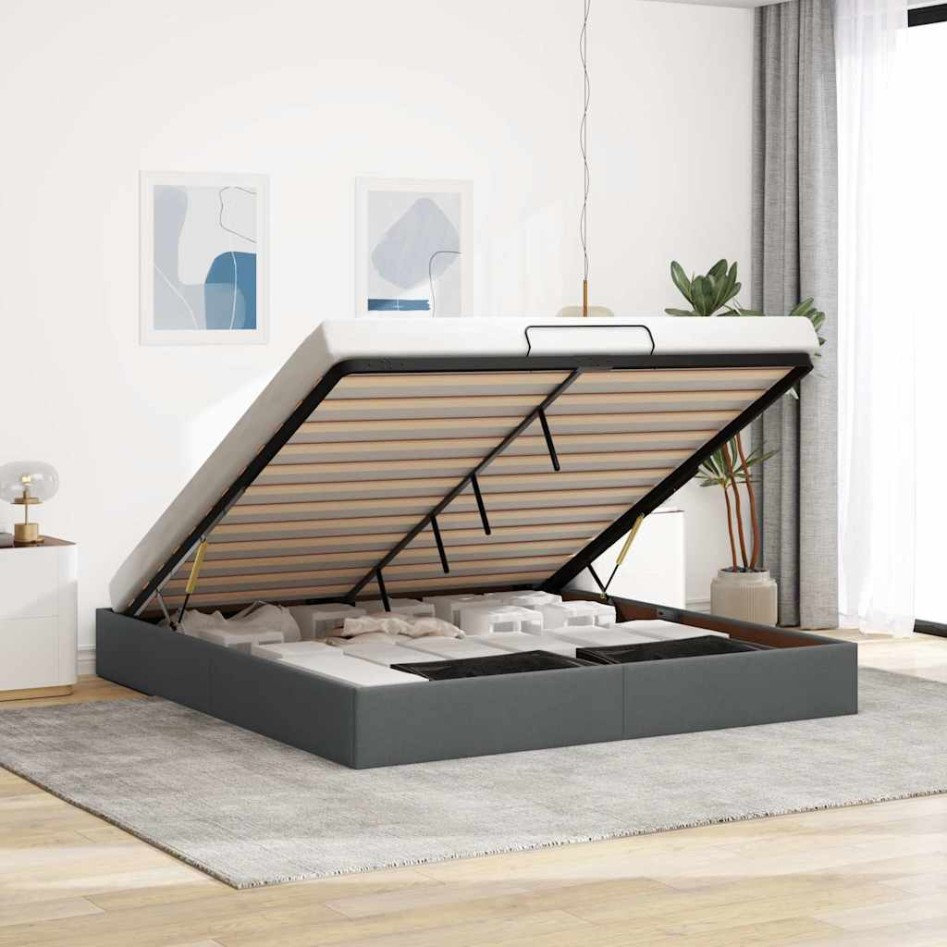 Estructura de cama otomana sin colchón gris oscuro 200x200