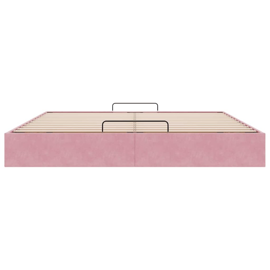 Estructura cama otomana sin colchón terciopelo rosa 180x200
