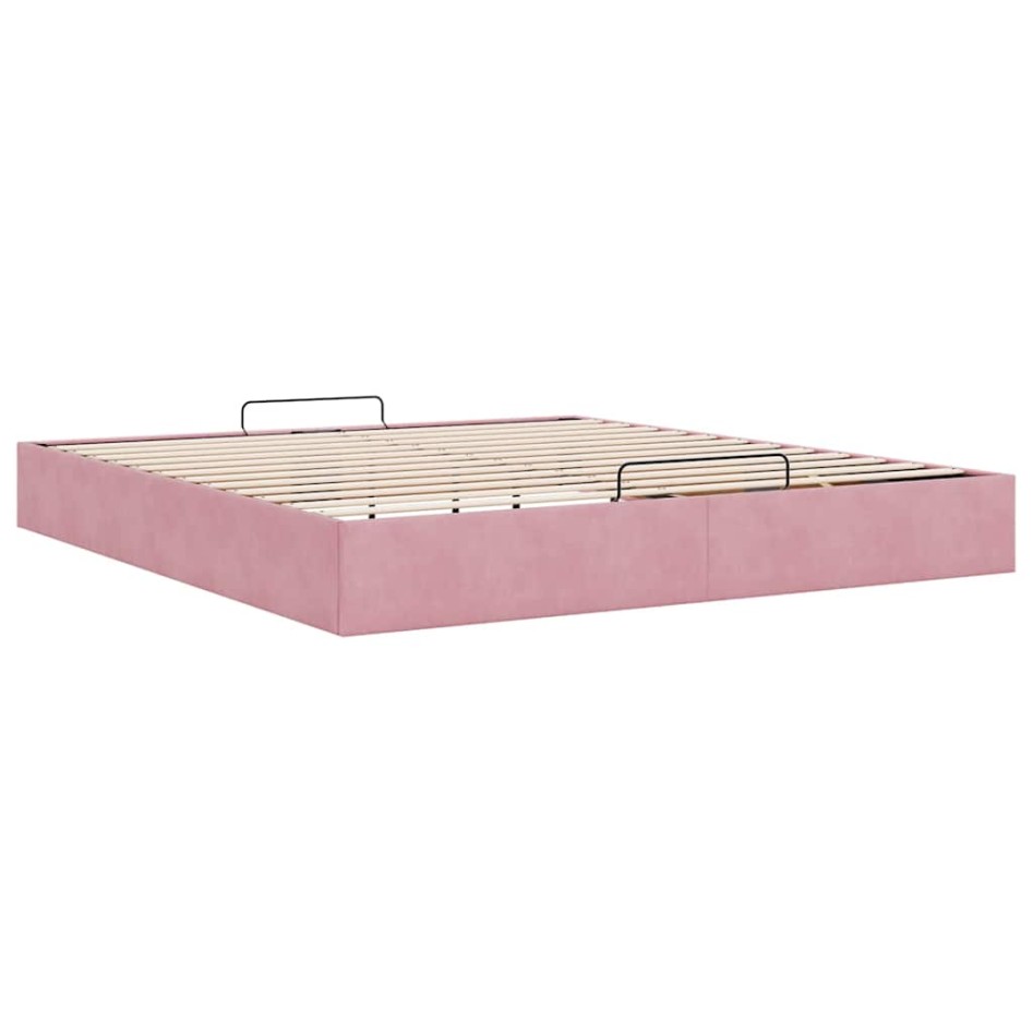 Estructura cama otomana sin colchón terciopelo rosa 180x200