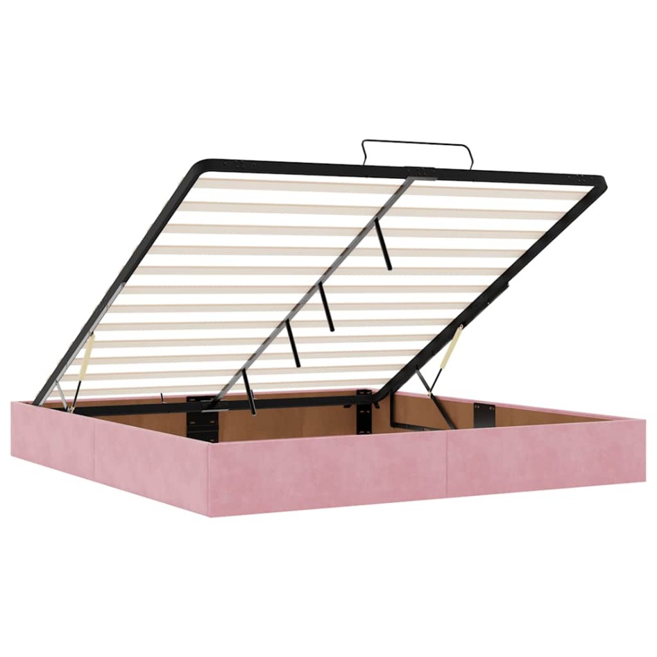Estructura cama otomana sin colchón terciopelo rosa 180x200