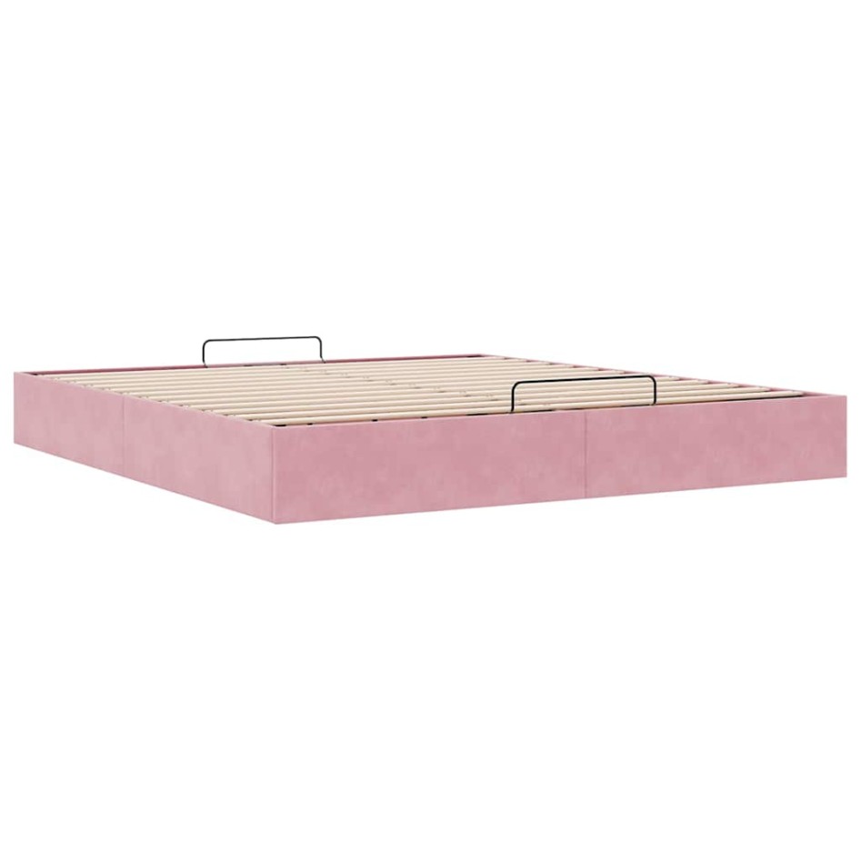 Estructura cama otomana sin colchón terciopelo rosa 200x200