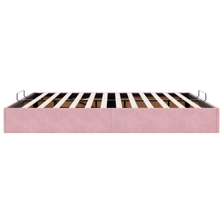 Estructura cama otomana sin colchón terciopelo rosa 200x200