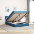 Estructura de cama otomana con colchón terciopelo azul