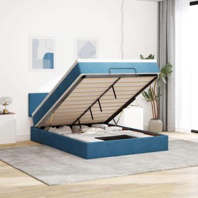 Estructura de cama otomana con colchón terciopelo azul