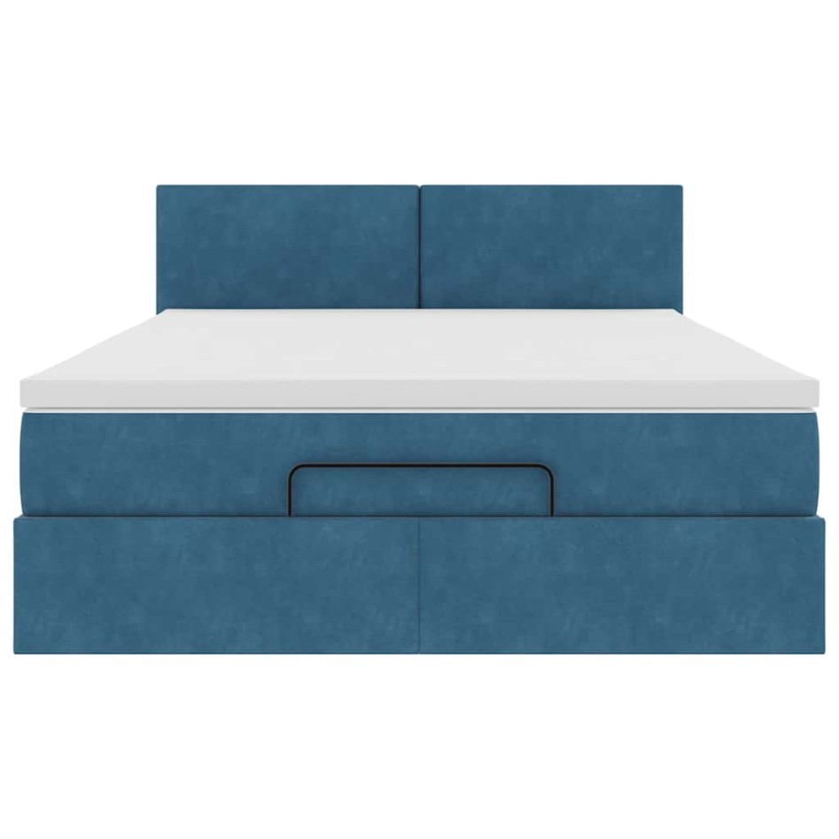 Estructura de cama otomana con colchón terciopelo azul