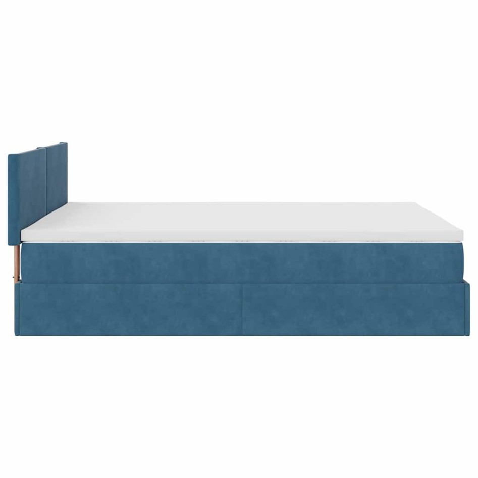 Estructura de cama otomana con colchón terciopelo azul