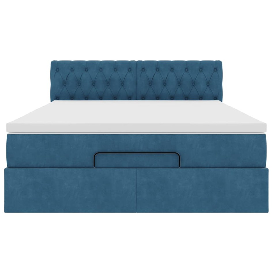 Estructura de cama otomana con colchón terciopelo azul