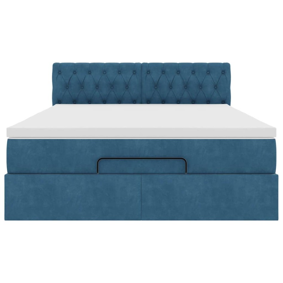 Estructura de cama otomana con colchón azul oscuro 140x200