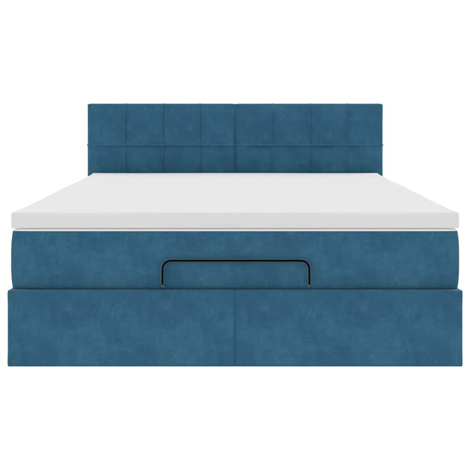 Estructura de cama otomana con colchón terciopelo azul