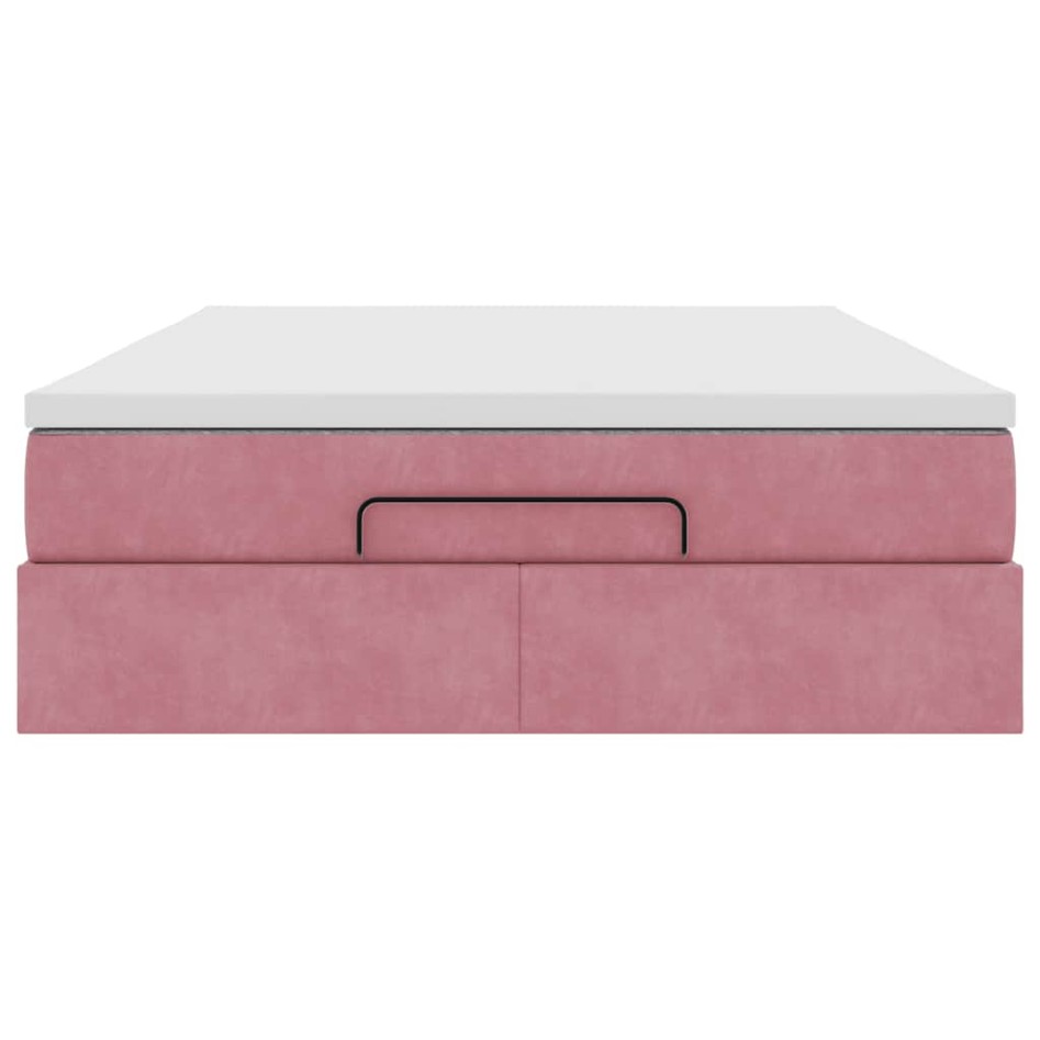 Estructura cama otomana colchón terciopelo rosa