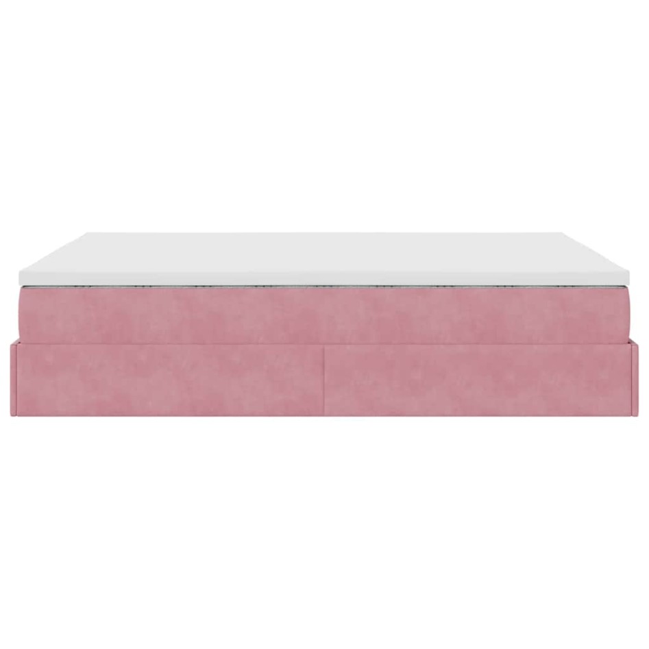 Estructura cama otomana colchón terciopelo rosa