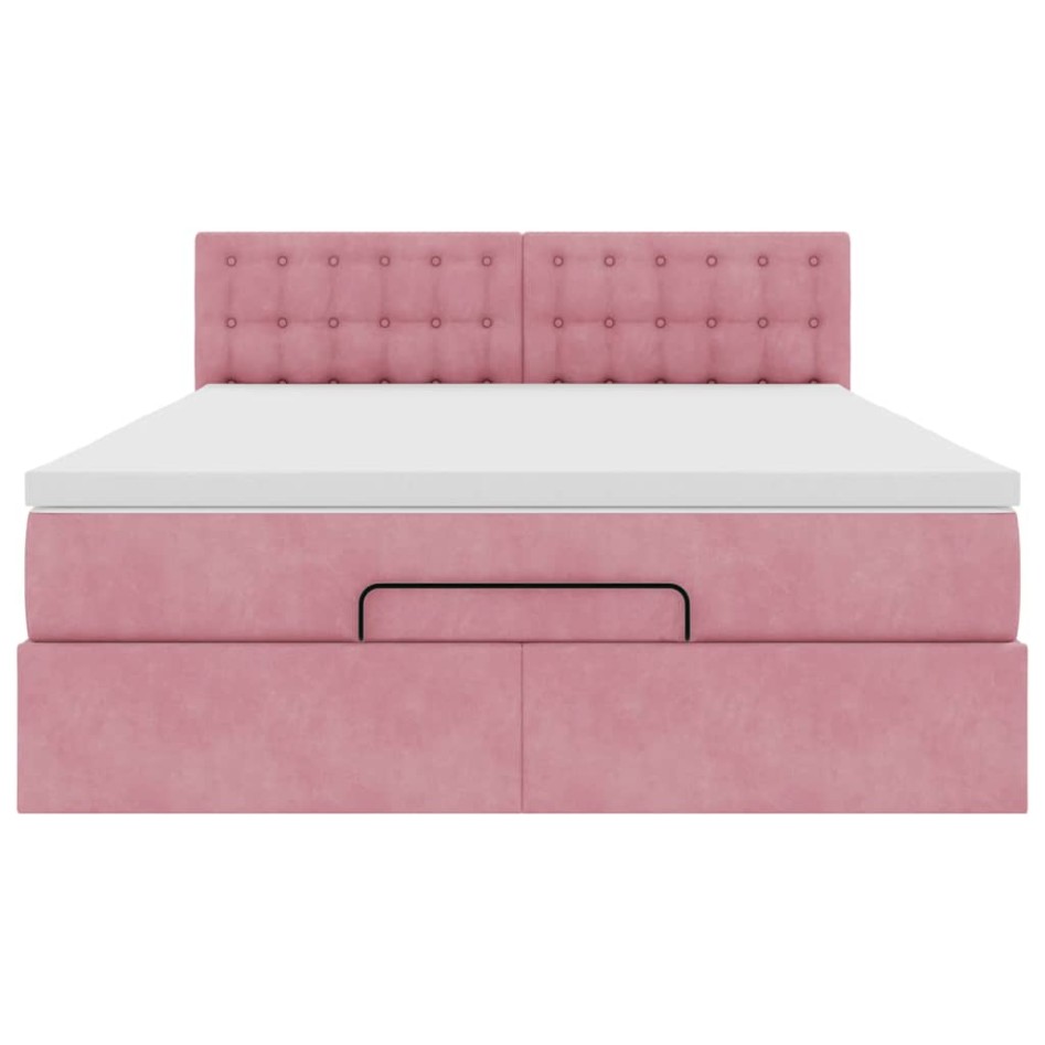 Estructura cama otomana colchón terciopelo rosa