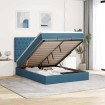 Estructura de cama otomana con colchones terciopelo azul oscuro