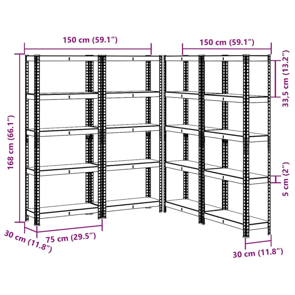 Estante almacenaje 5 niveles 4 uds acero y madera