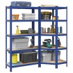 Juego de 2 estantes de 5 niveles acero azul y madera industrial