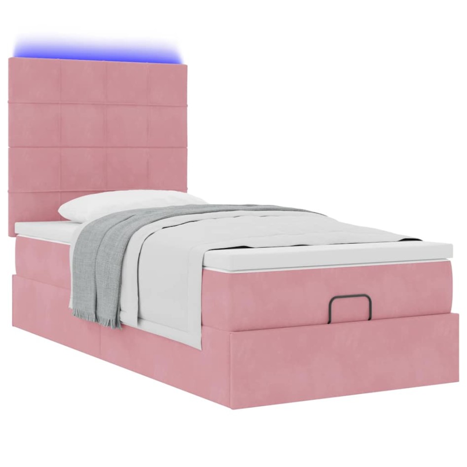Estructura cama otomana con colchones terciopelo rosa