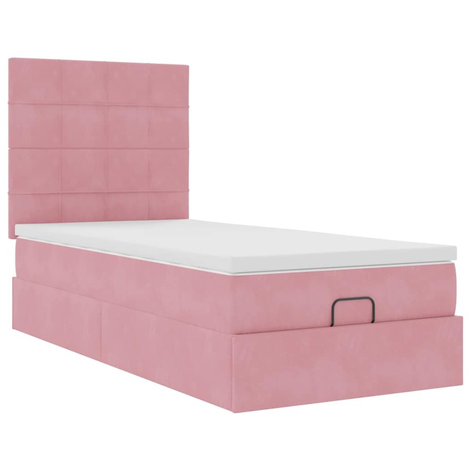 Estructura cama otomana con colchones terciopelo rosa