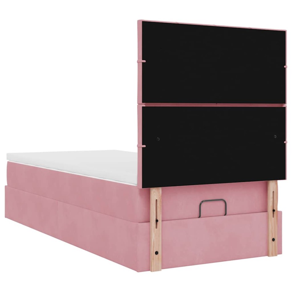 Estructura cama otomana con colchones terciopelo rosa