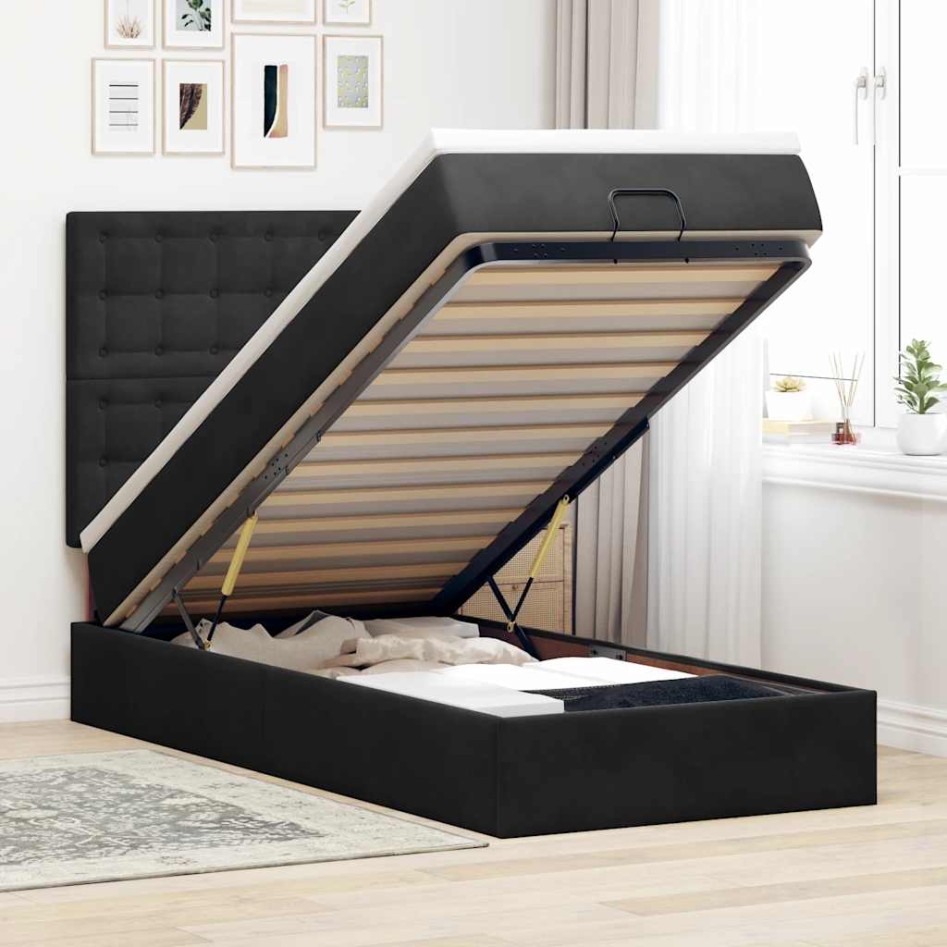 Estructura de cama otomana colchones terciopelo negro