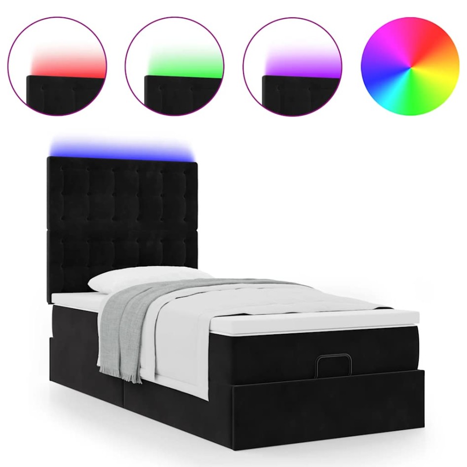 Estructura de cama otomana colchones terciopelo negro