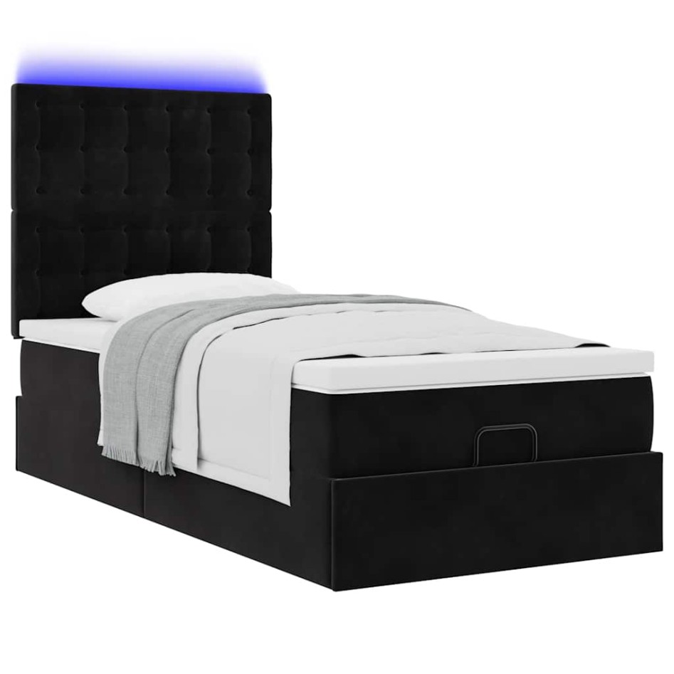 Estructura de cama otomana colchones terciopelo negro