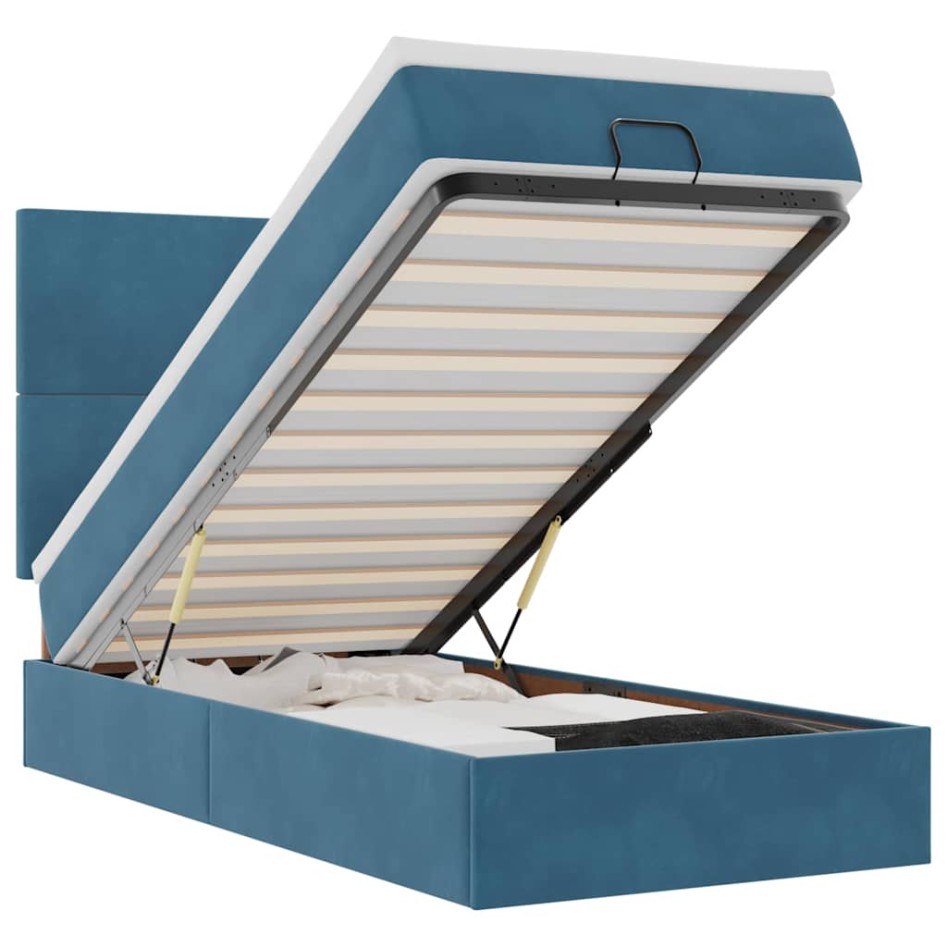 Estructura de cama otomana colchones terciopelo azul