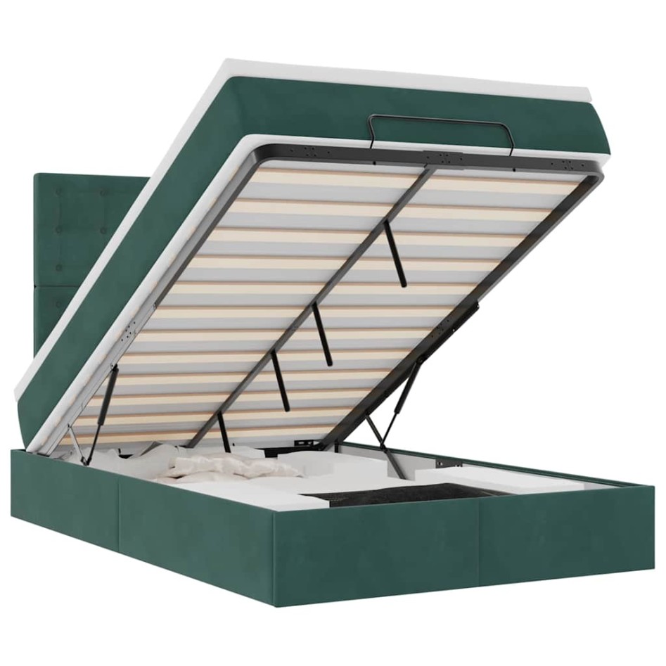 Estructura cama otomana colchones terciopelo verde