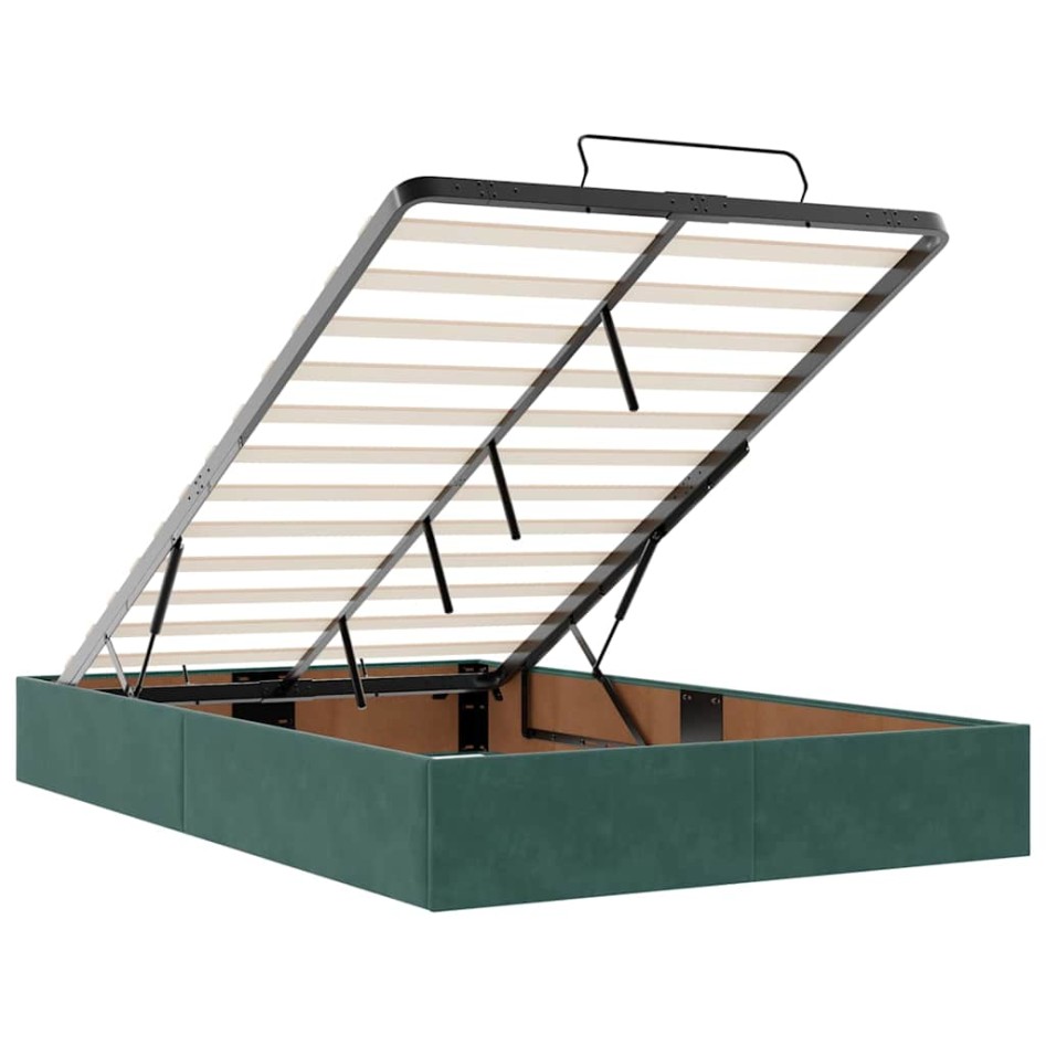 Estructura cama otomana colchones terciopelo verde