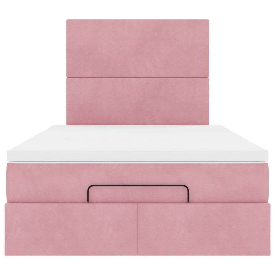 Estructura de cama otomana colchones terciopelo rosa