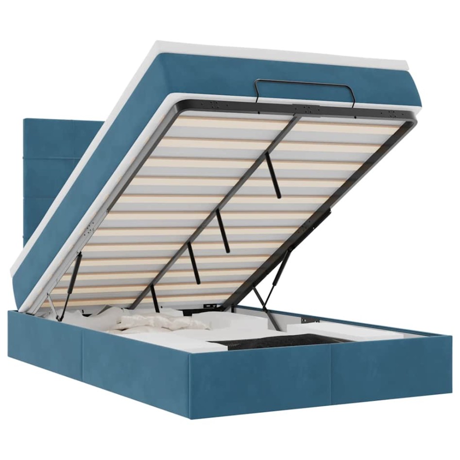 Estructura de cama otomana colchones terciopelo azul