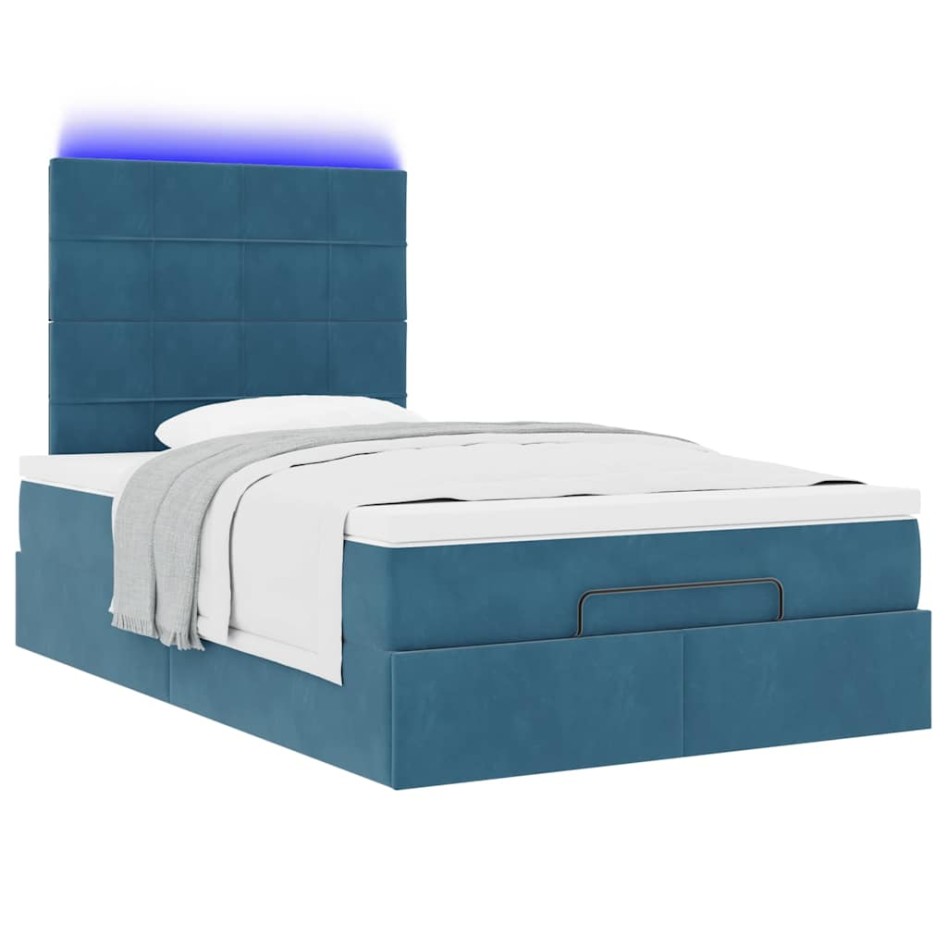 Estructura de cama otomana colchones terciopelo azul