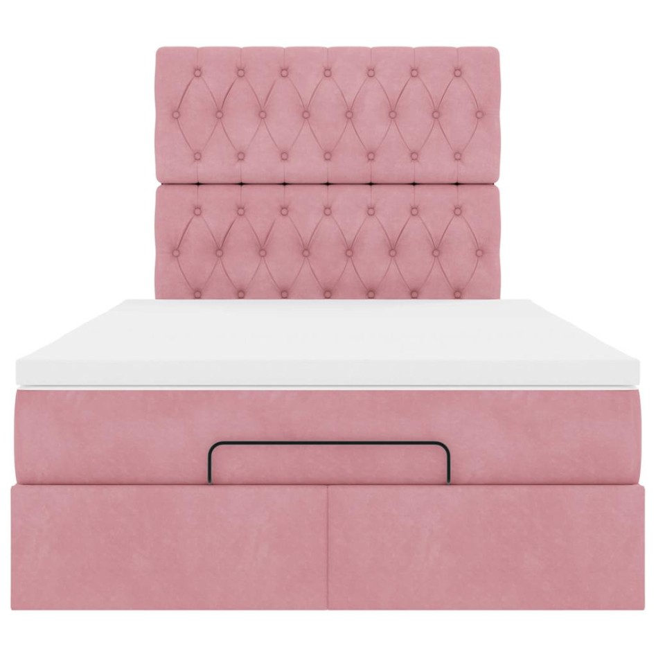 Estructura de cama otomana colchones terciopelo rosa