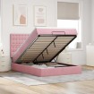 Estructura cama otomana con colchones terciopelo rosa 140x190cm