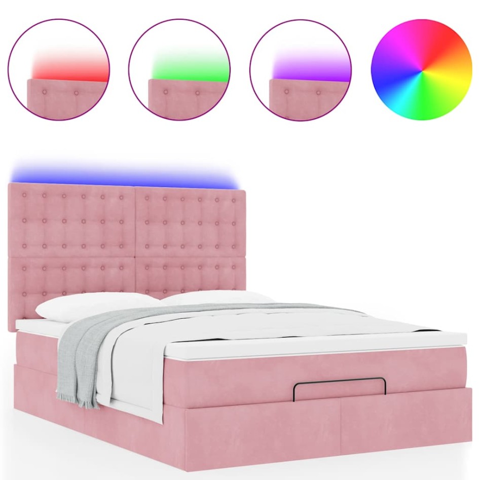 Estructura cama otomana con colchones terciopelo rosa