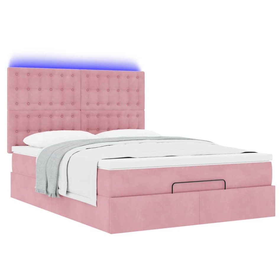 Estructura cama otomana con colchones terciopelo rosa