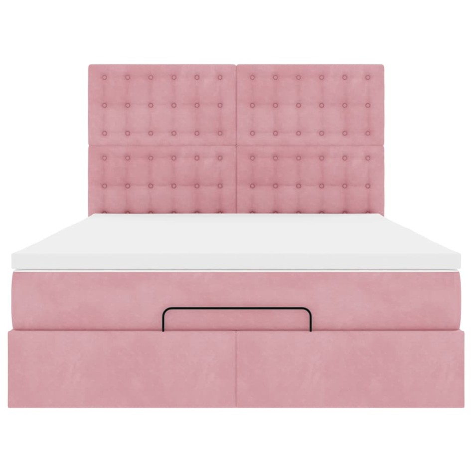 Estructura cama otomana con colchones terciopelo rosa