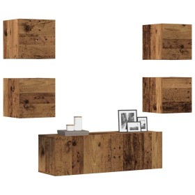Conjunto de mueble de TV 5 piezas montado la pared madera