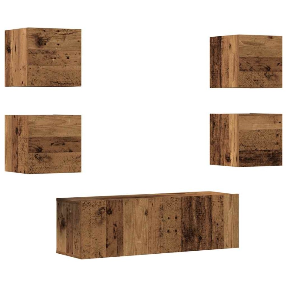 Conjunto de mueble de TV 5 piezas montado la pared madera