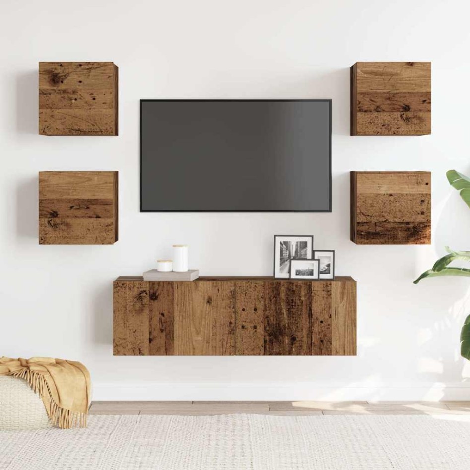 Conjunto de mueble de TV 5 piezas montado la pared madera