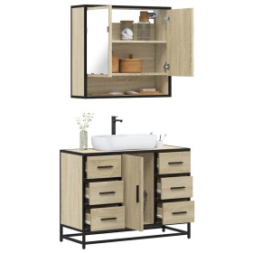 Set de muebles de baño 2 pzas madera contrachapada roble