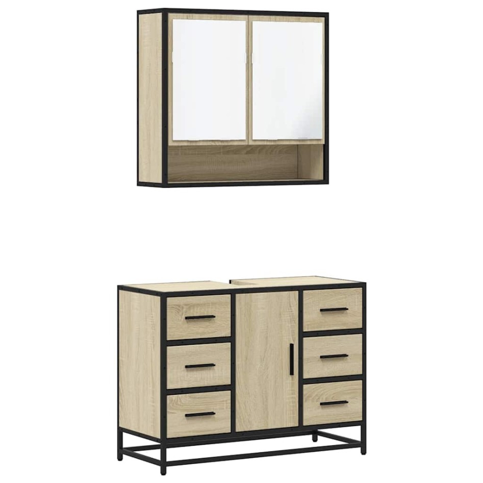 Set de muebles de baño 2 pzas madera contrachapada roble