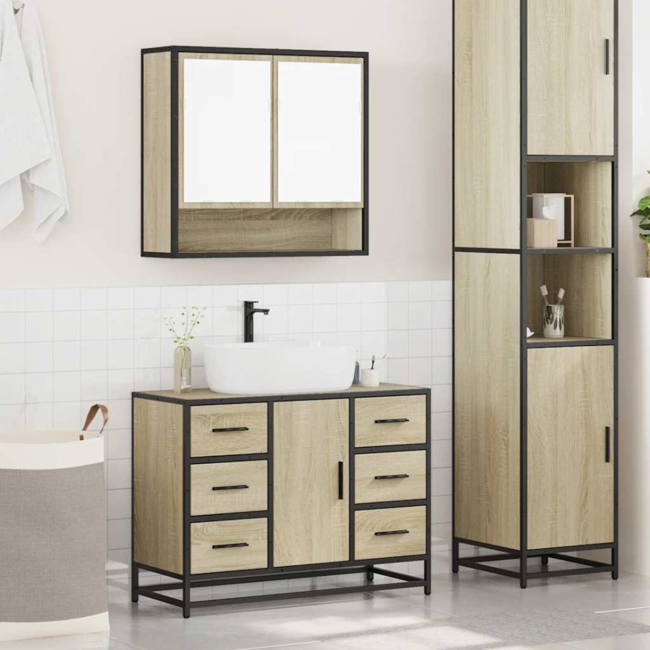Set de muebles de baño 2 pzas madera contrachapada roble