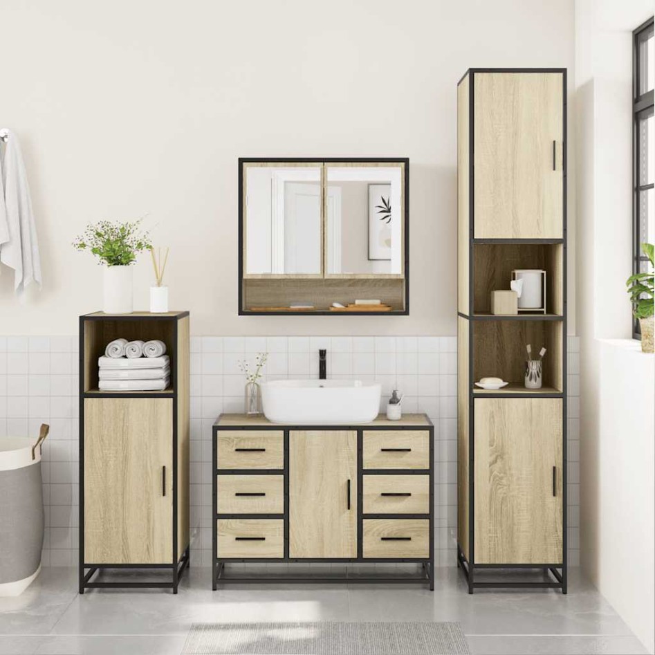 Set de muebles de baño 2 pzas madera contrachapada roble
