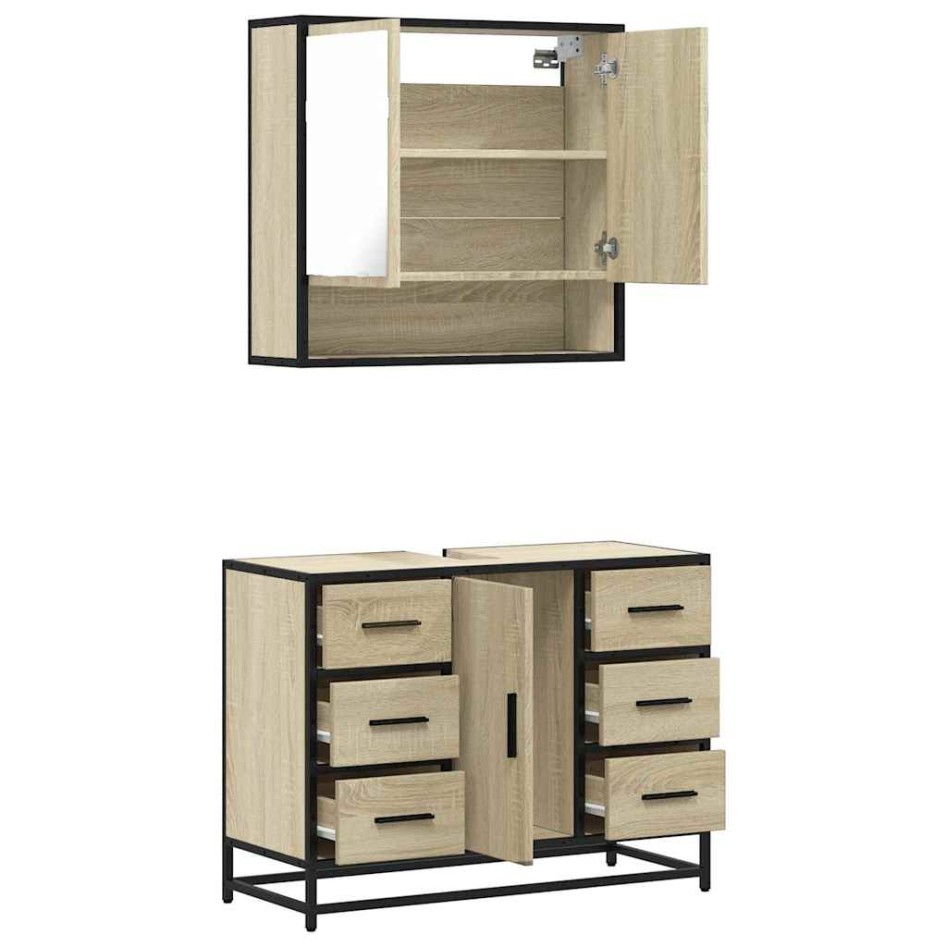 Set de muebles de baño 2 pzas madera contrachapada roble