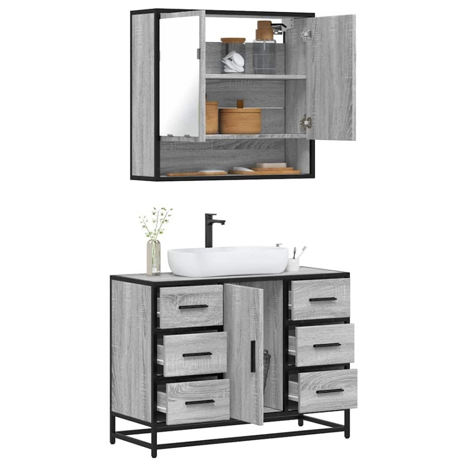 Set de muebles de baño 2 pzas madera contrachapada gris