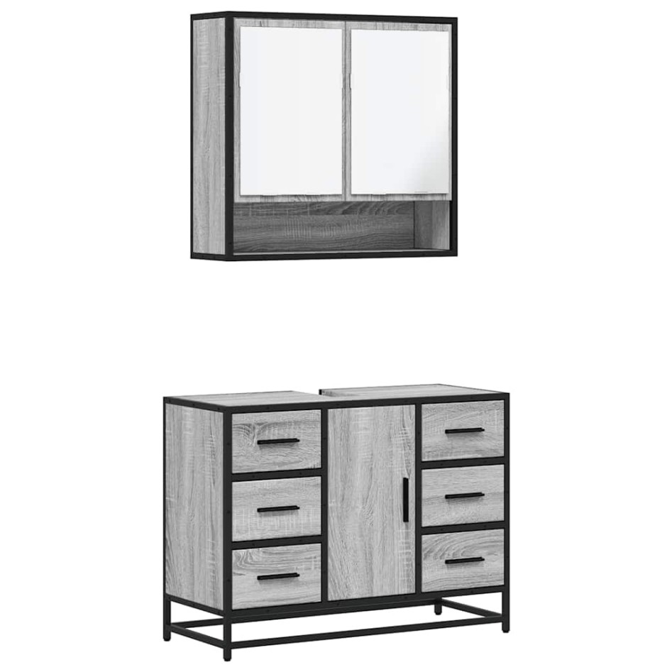 Set de muebles de baño 2 pzas madera contrachapada gris