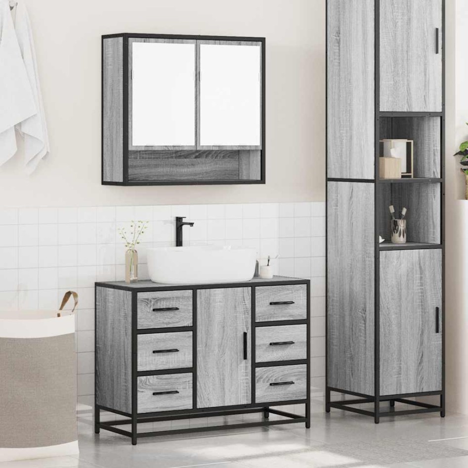 Set de muebles de baño 2 pzas madera contrachapada gris