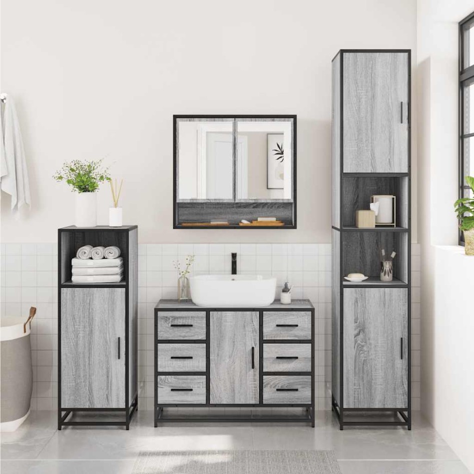Set de muebles de baño 2 pzas madera contrachapada gris
