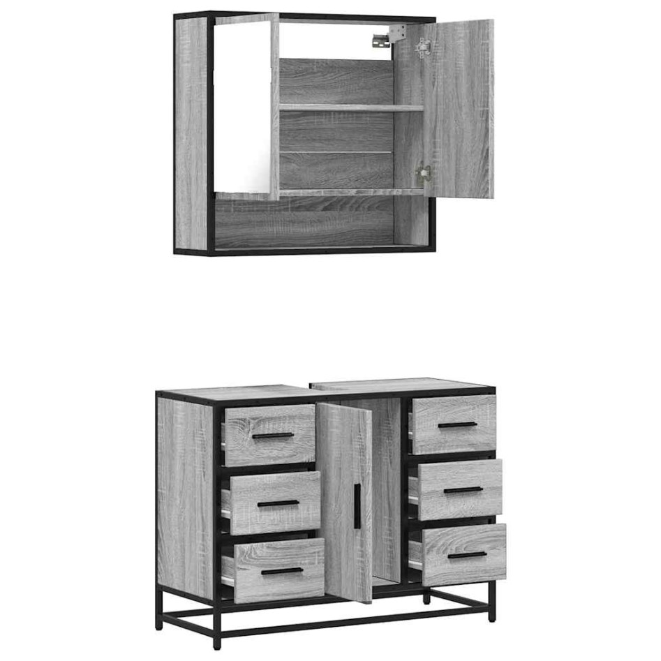 Set de muebles de baño 2 pzas madera contrachapada gris
