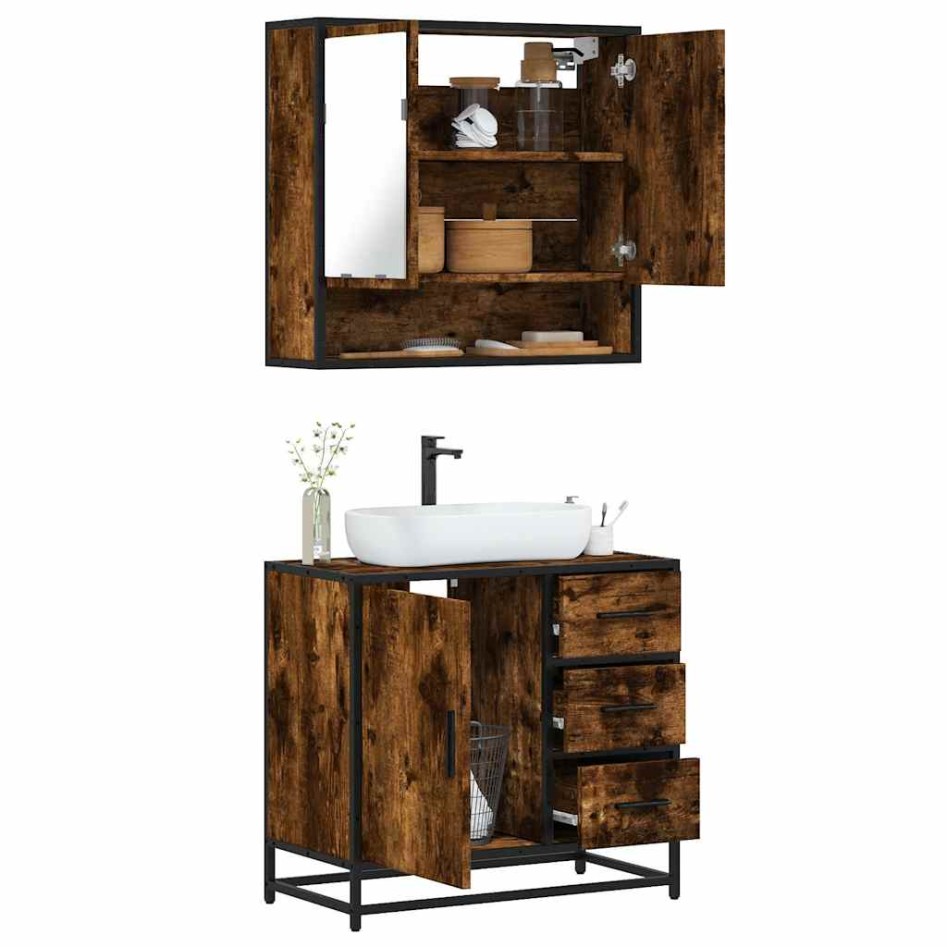 Set de muebles baño 2 pzas madera contrachapada roble